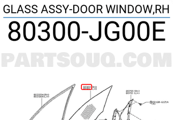Nissan 80300JG00E GLASS ASSY-DOOR WINDOW,RH