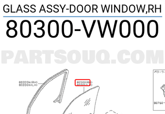 Nissan 80300VW000 GLASS ASSY-DOOR WINDOW,RH