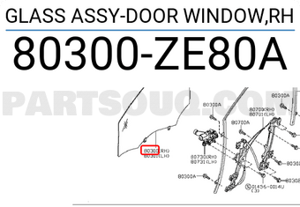 Nissan 80300ZE80A GLASS ASSY-DOOR WINDOW,RH