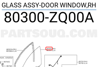 Nissan 80300ZQ00A GLASS ASSY-DOOR WINDOW,RH