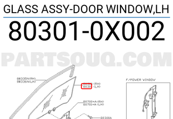 Nissan 803010X002 GLASS ASSY-DOOR WINDOW,LH
