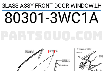 Nissan 803013WC1A GLASS ASSY-FRONT DOOR WINDOW,LH