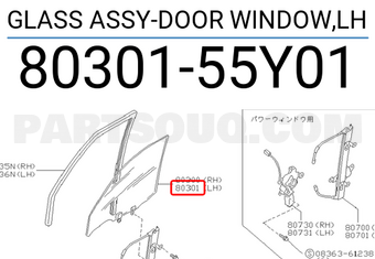 Nissan 8030155Y01 GLASS ASSY-DOOR WINDOW,LH