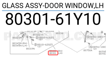Nissan 8030161Y10 GLASS ASSY-DOOR WINDOW,LH