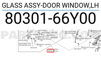 Nissan 8030166Y00 GLASS ASSY-DOOR WINDOW,LH