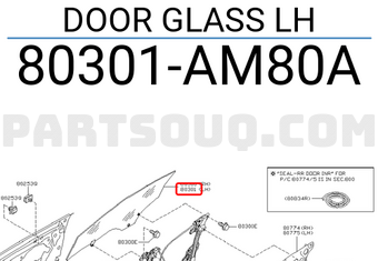 Nissan 80301AM80A DOOR GLASS LH