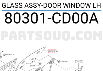 Nissan 80301CD00A GLASS ASSY-DOOR WINDOW LH