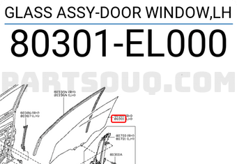 Nissan 80301EL000 GLASS ASSY-DOOR WINDOW,LH