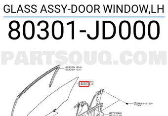 Nissan 80301JD000 GLASS ASSY-DOOR WINDOW,LH