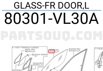 Nissan 80301VL30A GLASS-FR DOOR,L