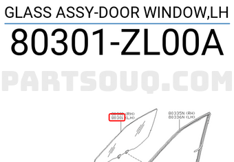 Nissan 80301ZL00A GLASS ASSY-DOOR WINDOW,LH