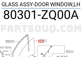 Nissan 80301ZQ00A GLASS ASSY-DOOR WINDOW,LH