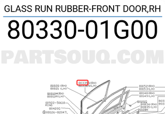 Nissan 8033001G00 GLASS RUN RUBBER-FRONT DOOR,RH