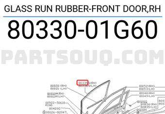 Nissan 8033001G60 GLASS RUN RUBBER-FRONT DOOR,RH