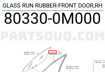 Nissan 803300M000 GLASS RUN RUBBER-FRONT DOOR,RH