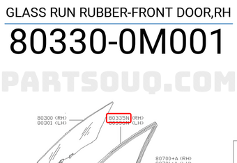 Nissan 803300M001 GLASS RUN RUBBER-FRONT DOOR,RH