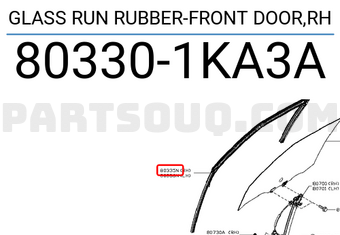 Nissan 803301KA3A GLASS RUN RUBBER-FRONT DOOR,RH