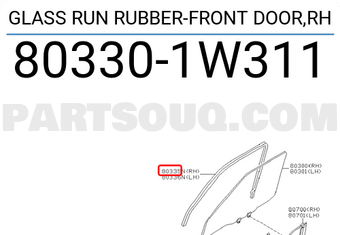 Nissan 803301W311 GLASS RUN RUBBER-FRONT DOOR,RH
