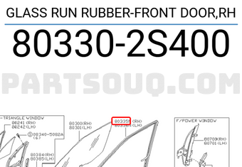Nissan 803302S400 GLASS RUN RUBBER-FRONT DOOR,RH