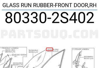 Nissan 803302S402 GLASS RUN RUBBER-FRONT DOOR,RH