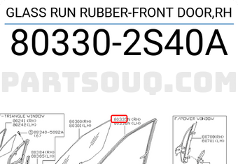 Nissan 803302S40A GLASS RUN RUBBER-FRONT DOOR,RH