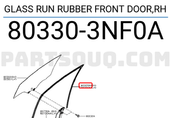 Nissan 803303NF0A GLASS RUN RUBBER FRONT DOOR,RH