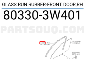 Nissan 803303W401 GLASS RUN RUBBER-FRONT DOOR,RH