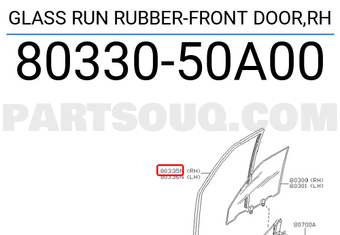 Nissan 8033050A00 GLASS RUN RUBBER-FRONT DOOR,RH