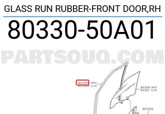 Nissan 8033050A01 GLASS RUN RUBBER-FRONT DOOR,RH