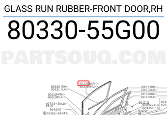 Nissan 8033055G00 GLASS RUN RUBBER-FRONT DOOR,RH