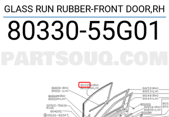 Nissan 8033055G01 GLASS RUN RUBBER-FRONT DOOR,RH