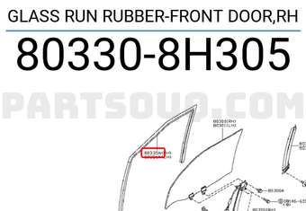 Nissan 803308H305 GLASS RUN RUBBER-FRONT DOOR,RH