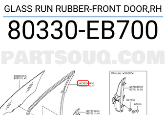 Nissan 80330EB700 GLASS RUN RUBBER-FRONT DOOR,RH