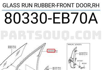 Nissan 80330EB70A GLASS RUN RUBBER-FRONT DOOR,RH