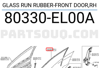 Nissan 80330EL00A GLASS RUN RUBBER-FRONT DOOR,RH