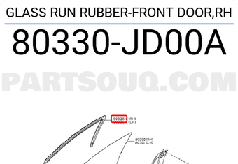 Nissan 80330JD00A GLASS RUN RUBBER-FRONT DOOR,RH
