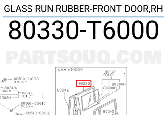 Nissan 80330T6000 GLASS RUN RUBBER-FRONT DOOR,RH