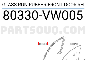 Nissan 80330VW005 GLASS RUN RUBBER-FRONT DOOR,RH