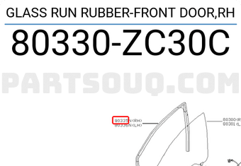 Nissan 80330ZC30C GLASS RUN RUBBER-FRONT DOOR,RH