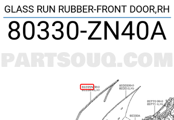 Nissan 80330ZN40A GLASS RUN RUBBER-FRONT DOOR,RH