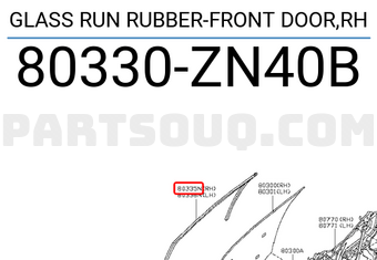 Nissan 80330ZN40B GLASS RUN RUBBER-FRONT DOOR,RH