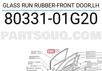 Nissan 8033101G20 GLASS RUN RUBBER-FRONT DOOR,LH