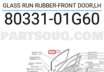 Nissan 8033101G60 GLASS RUN RUBBER-FRONT DOOR,LH