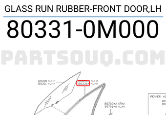 Nissan 803310M000 GLASS RUN RUBBER-FRONT DOOR,LH