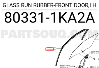 Nissan 803311KA2A GLASS RUN RUBBER-FRONT DOOR,LH