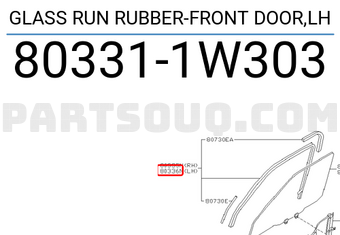 Nissan 803311W303 GLASS RUN RUBBER-FRONT DOOR,LH