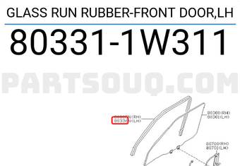 Nissan 803311W311 GLASS RUN RUBBER-FRONT DOOR,LH