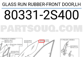 Nissan 803312S400 GLASS RUN RUBBER-FRONT DOOR,LH