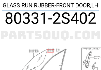 Nissan 803312S402 GLASS RUN RUBBER-FRONT DOOR,LH