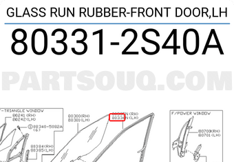Nissan 803312S40A GLASS RUN RUBBER-FRONT DOOR,LH